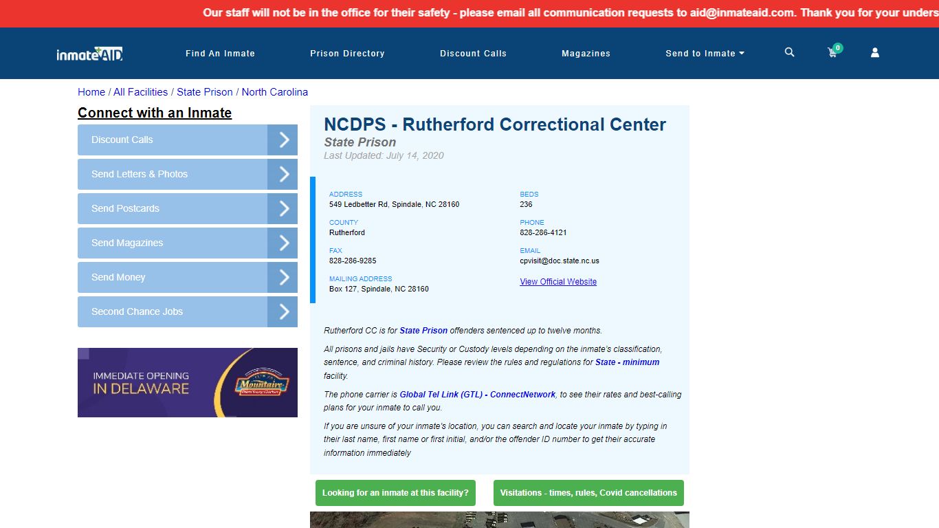 NCDPS - Rutherford Correctional Center & Inmate Search ...