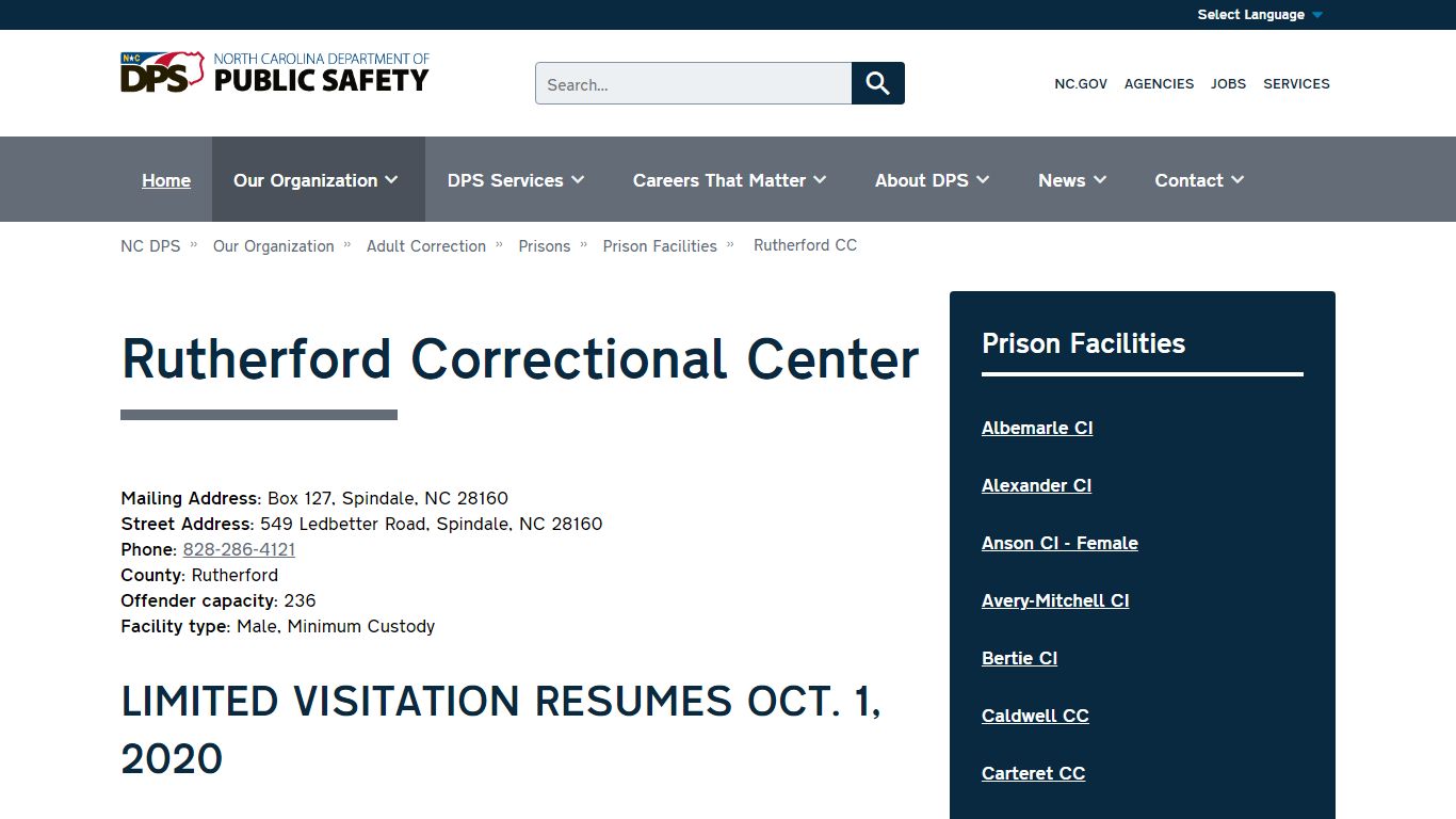 NC DPS: Rutherford Correctional Center