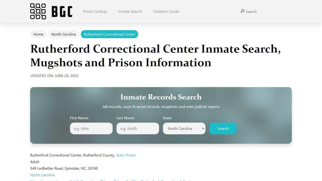 Rutherford Correctional Center Inmate Search, Mugshots ...